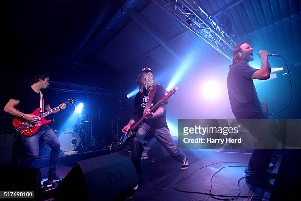 Jesse Wood, Dominic Greensmith, Jack Bessant and Gary Stringer of Reef perform at Engine Rooms on March 26, 2016 in Southampton, England.