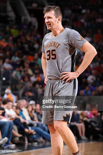Mirza Teletovic of the Phoenix Suns during the game against the Boston Celtics on March 26, 2016 at Talking Stick Resort Arena in Phoenix, Arizona....