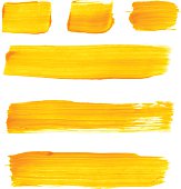 Set of yellow acrylic brush vector strokes