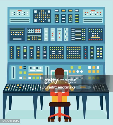 Audio Engineering Vector Vector Illustration Of Work Place Sound Engineers Analog Synthesizer ...