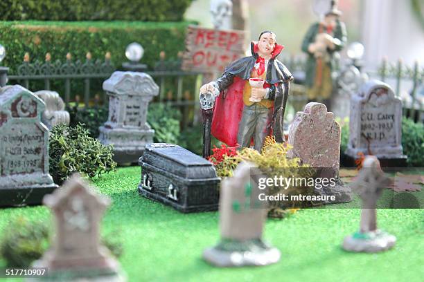 image of model halloween town / village, miniature houses, people, fall-autumn - small coffin stock pictures, royalty-free photos & images