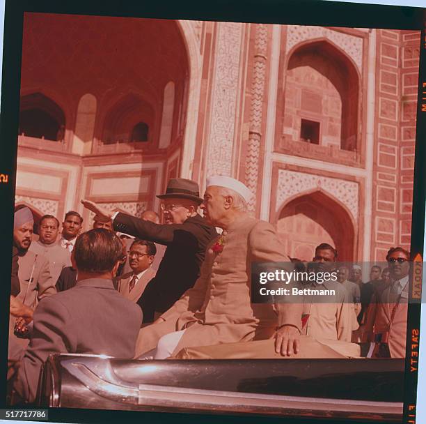 President Eisenhower and Indian Prime Minister Jawaharlal Nehru en route to the Taj Mahal.