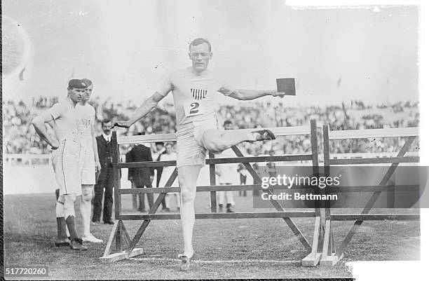 Olympic Games, London, England 1908-110 meters hurdle race finish won by Forrest Simpson, U.S.A