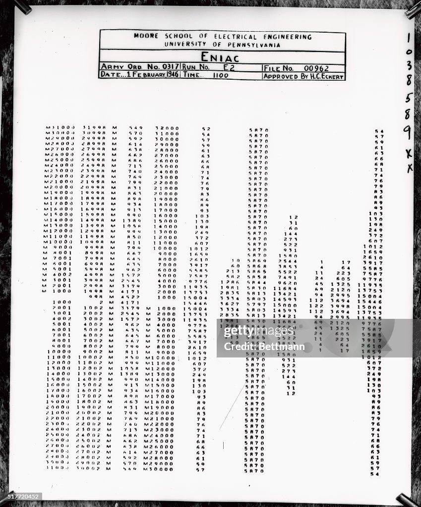 The Eniac indicates answers by punching its results on cards. These ...