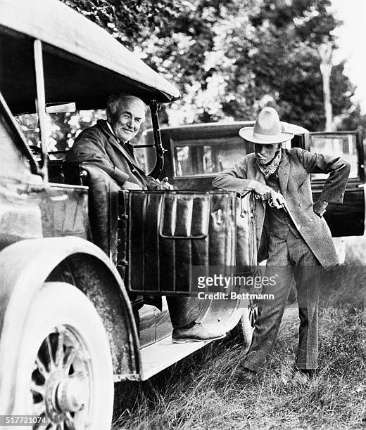 Dearborn, MI: Henry Ford, the late automotive pioneer, poses with his inventor friend, Thomas A. Edison.