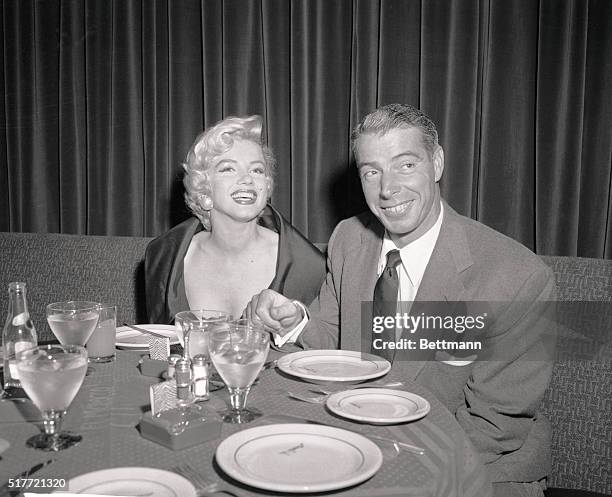 Actress Marilyn Monroe and her husband Joe DiMaggio are show at El Morocco having dinner together this evening. Marilyn came to New York to shoot a...