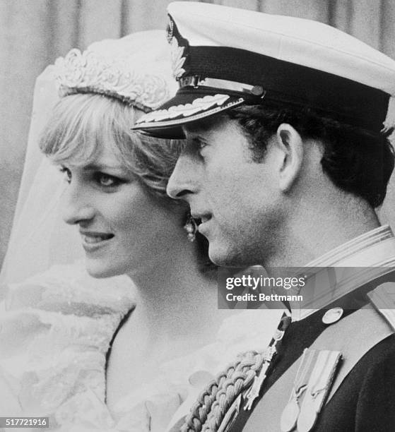 Prince Charles and the Princess of Wales on the steps of St. Paul's Cathedral following their wedding.