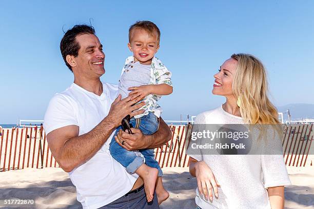 Actor Johnathon Schaech, son Camden Quinn Schaech and Julie Solomon spend the day at the beach on March 26, 2016 in Santa Monica, California.