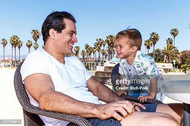 Actor Johnathon Schaech and his son Camden Quinn Schaech spend the day at the beach on March 26, 2016 in Santa Monica, California.