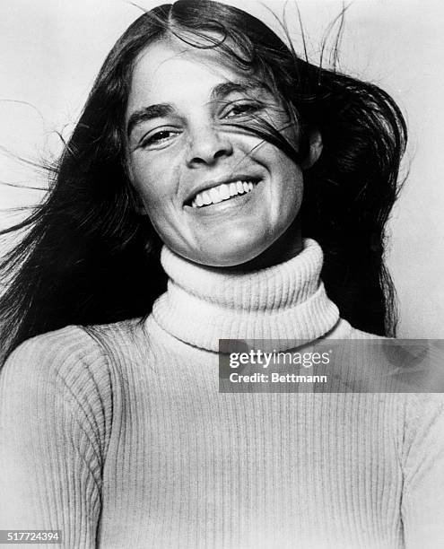 Close-up of Ali MacGraw, actress in the movie, Love Story. Filed January 10, 1971