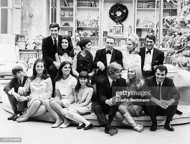 Group portrait of Dean Martin and his family with Frank Sinatra and his family on "The Dean Martin Show."