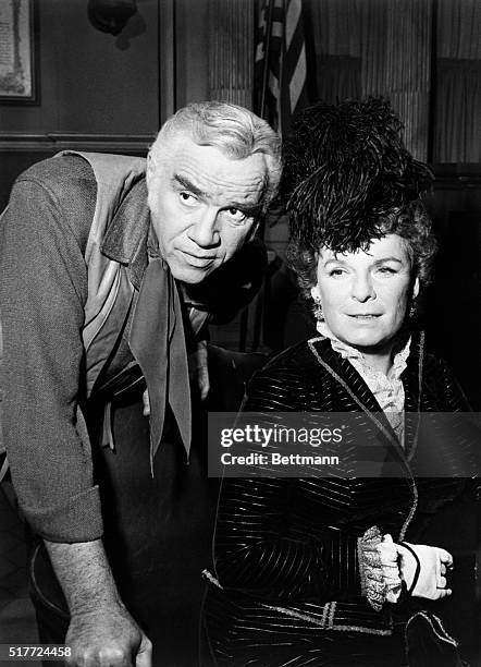 Mercedes McCambridge guest stars on an episode of the TV series "Bonanza." She is shown with one of the stars of the show, Lorne Greene. January 29,...