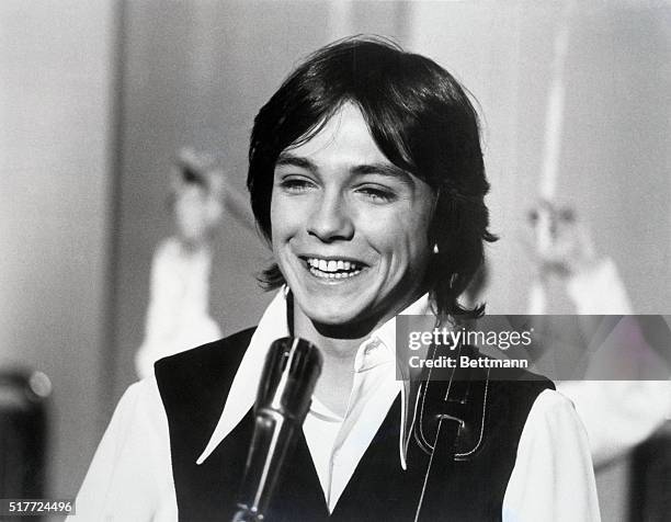 January, 1971-Actor David Cassidy, star of the hit television show, "The Partridge Family," is seen in closeup, candidly smiling. UPI b/w photograph.