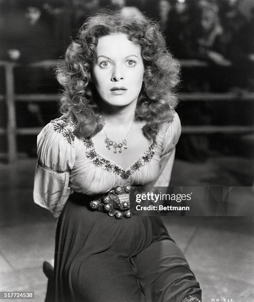 Maureen O'Hara as the Gypsy Esmeralda, in a publicity still from the 1939 version of The Hunchback of Notre Dame.