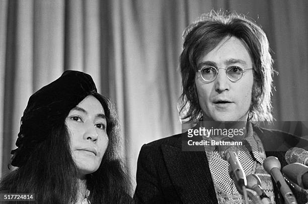 Former Beatle John Lennon and his wife, Yoko Ono, holds a news conference at the National Press Club April 28th. New York Mayor John V. Lindsay has...