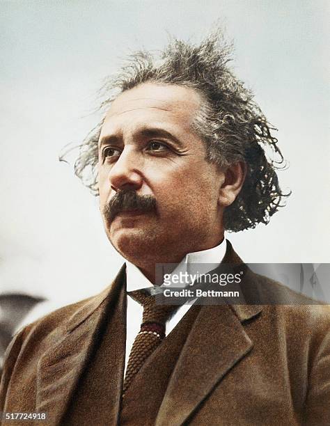 Colourized portrait of German-born theoretical physicist, Albert Einstein , circa 1921.