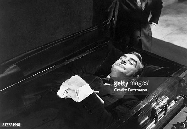 London: Scottish actor Sean Connery sends a crafty wink from his coffin as he rehearses a scene from his latest film, "Diamonds Are Forever," at...