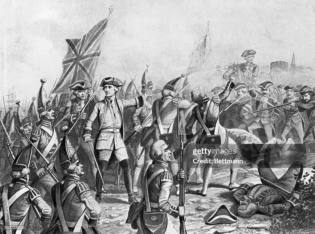Wolfe and Montcalm in Battle of Quebec After a Painting by A. Thoby