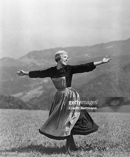 Julie Andrews portrays Maria von Trapp in a scene from the popular movie musical of 1965, The Sound of Music. Andrews, portraying a governess, sings...