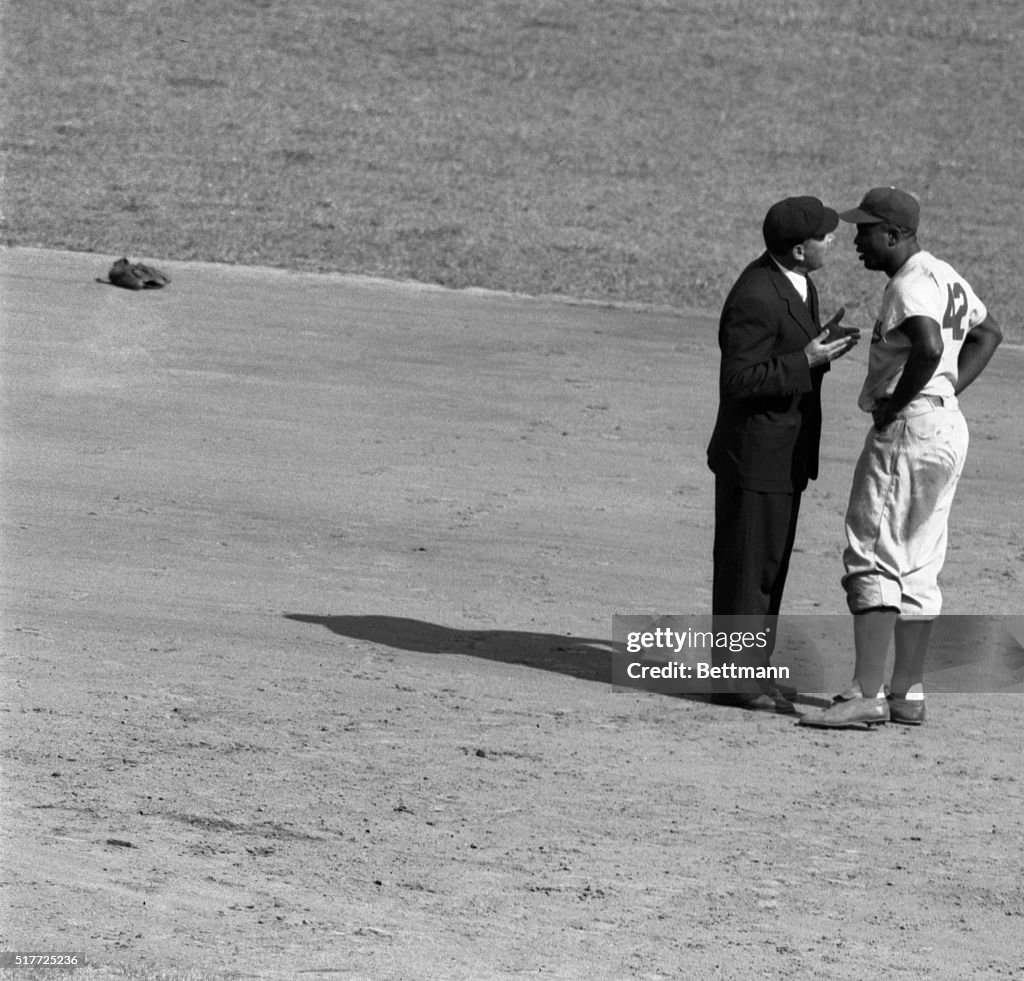 Baseball Player Jackie Robinson Argues with Umpire