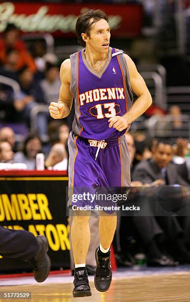 Steve Nash of the Phoenix Suns reacts to a basket during the game against the Los Angeles Clippers at Staples Center on November 21, 2004 in Los...