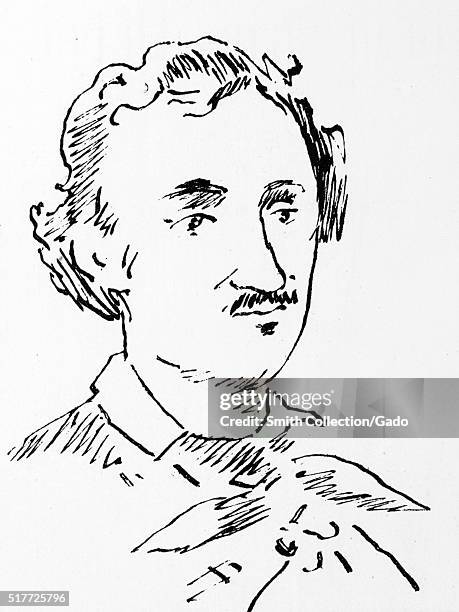 Drawn portrait of Edgar Allan Poe, American writer, editor, and literary critic, by Edouard Manet, 1877. From the New York Public Library. .