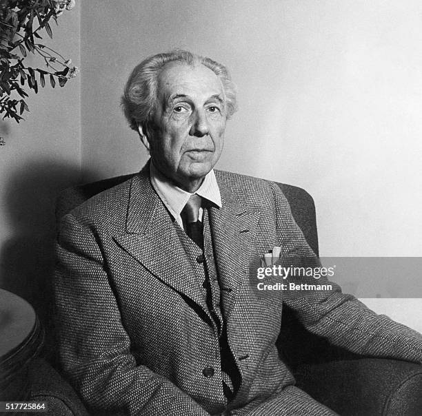 Frank Lloyd Wright American architect at age of 77. Undated photo.