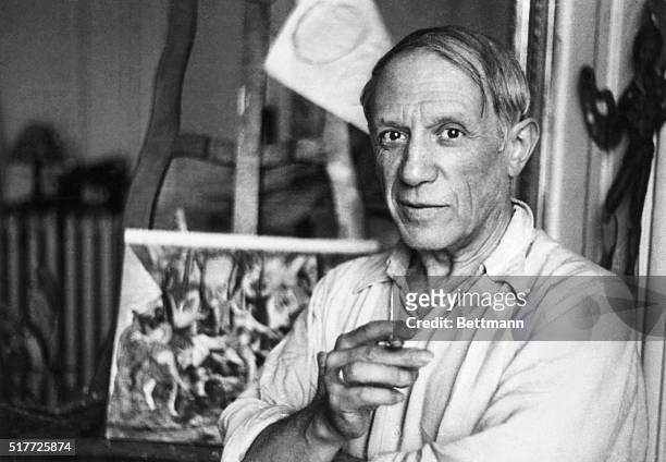 Pablo Picasso in his Paris studio.