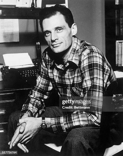 Arthur Miller sitting in his office in 1949. He won the 1949 Pulitzer Prize for the best play for Death of a Salesman which opened to rave reviews on...