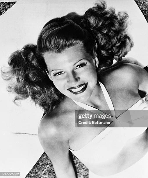 Closeup of Rita Hayworth in the film "Gilda." Filed in 1950.