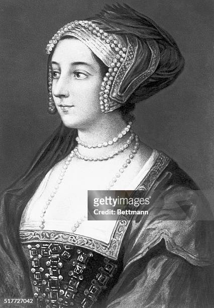 Painted portrait of Anne Boleyn , second wife of King Henry VIII and mother of Queen Elizabeth I. Photo filed .