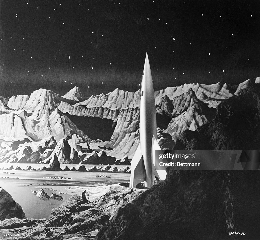 Film Still Of Rocket In Moon Landscape