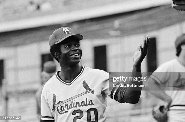 San Diego, CA: Lou Brock of the St. Louis Cardinals , who set the Major League season record for stolen bases with 118 in 1974 at the age of 35, 8/29...