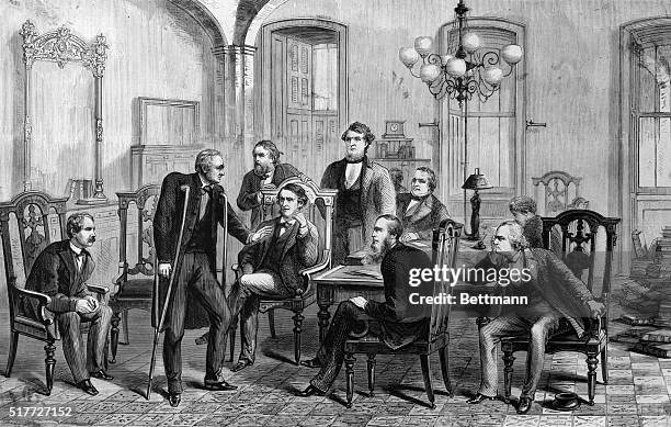 Washington, DC-The Senate Committee for the Investigation of Southern Outrages. Scene in the retrenchment committee's room, Capitol. Hearing the...