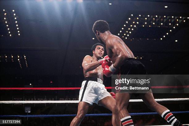 Las Vegas, NV: Muhammad Ali and Leon Spinks during ring action at the Las Vegas Hilton Pavilion. Spinks scored one of boxing's greatest upsets when...