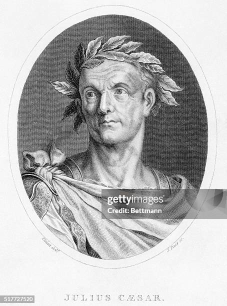 Engraved portrait of Julius Caesar , Roman Emperor, general and statesman. Undated illustration.