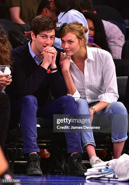 Joshua Kushner and Karlie Kloss attend the Cleveland Cavaliers vs New York Knicks game at Madison Square Garden on March 26, 2016 in New York City.