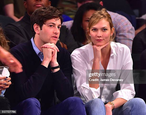 Joshua Kushner and Karlie Kloss attend the Cleveland Cavaliers vs New York Knicks game at Madison Square Garden on March 26, 2016 in New York City.