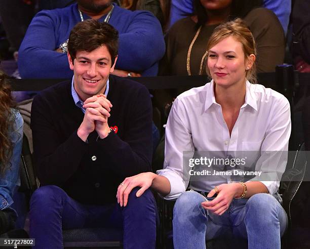 Joshua Kushner and Karlie Kloss attend the Cleveland Cavaliers vs New York Knicks game at Madison Square Garden on March 26, 2016 in New York City.