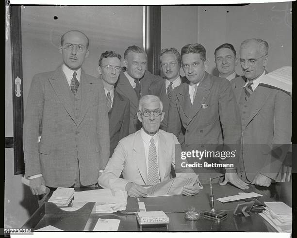 Dr. Francis E. Townsend and the Board of Directors of his Old Age Revolving Pension Organization meeting in Chicago plan initial steps in their...