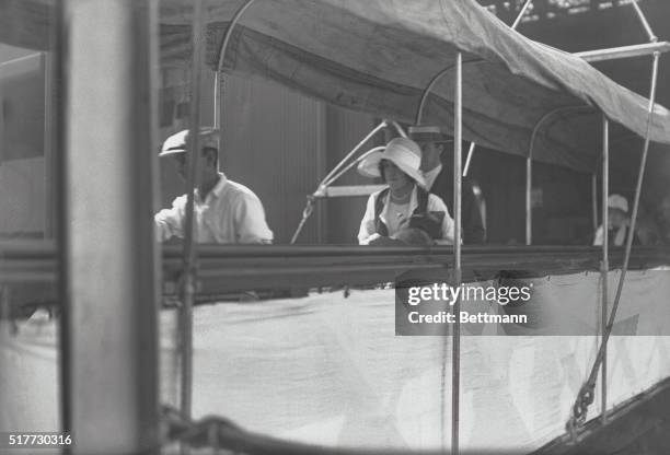 New York: Mrs. Rhinelander. Alice Kip Sails For England. Photo shows Mrs. Alice Kip Rhinelander, as she appeared walking up the gangplank of the S....