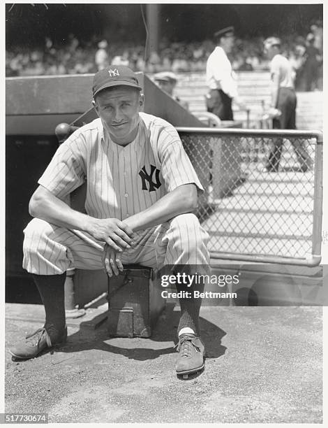 Portrait of Jake Powell, who was recently traded by the Washington Senators for Ben Chapman, and is now the new center fielder of the New York...