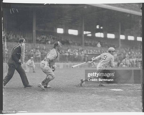 California: New York Giants In Training at Wrigley Field, Los Angeles. Gus Mancuso at bat.