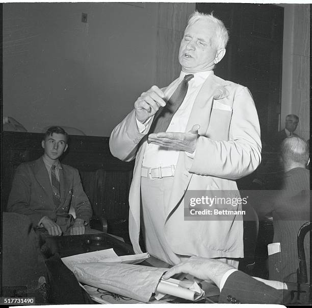 Testifies Before Senate Finance Committee. Washington, DC: Former Senator Thomas P. Gore, of Oklahoma City, Oklahoma, as he testified before the...