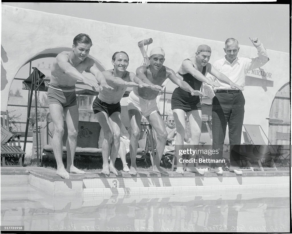 Athlete Freddie Miller Diving in Pool with Friends