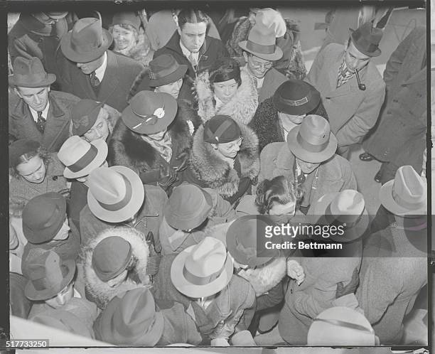 Flemington, New Jersey: Crowds at Hauptmann Trial. A close up view of the crowd in front of the Hunterdon County Courthouse at Flemington, New...