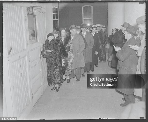 Flemington, New Jersey: Waiting To Get Into Flemington Courthouse. The first persons in a long line waiting to get into the courthouse at Flemington,...