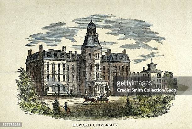 Hand colored etching of Howard University, federally chartered, private, coeducational, nonsectarian, historically African-American university in...