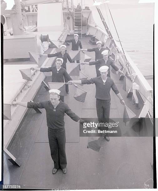 Naval students are instructed in the maritime sciences aboard the U.S.S. California State, naval training ship. Three years are required before...