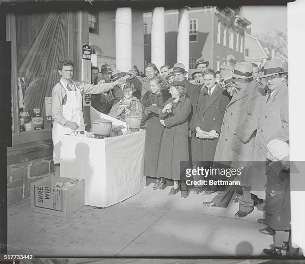 Flemington, New Jersey: Hot Dog Stand Does Rushing Business At Flemington. An enterprising merchant has opened a frankfurter stand on a street in...